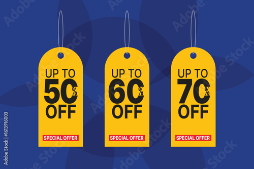 Special offer tag, Discount banner, 50% offer tag, Sale label and discounts background,  70% off, 60% off, 50% off,
sale offer banner, online shop banner, End of Year sale,