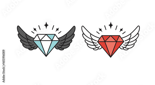 Two diamonds with wings one blue and one red vector illustration