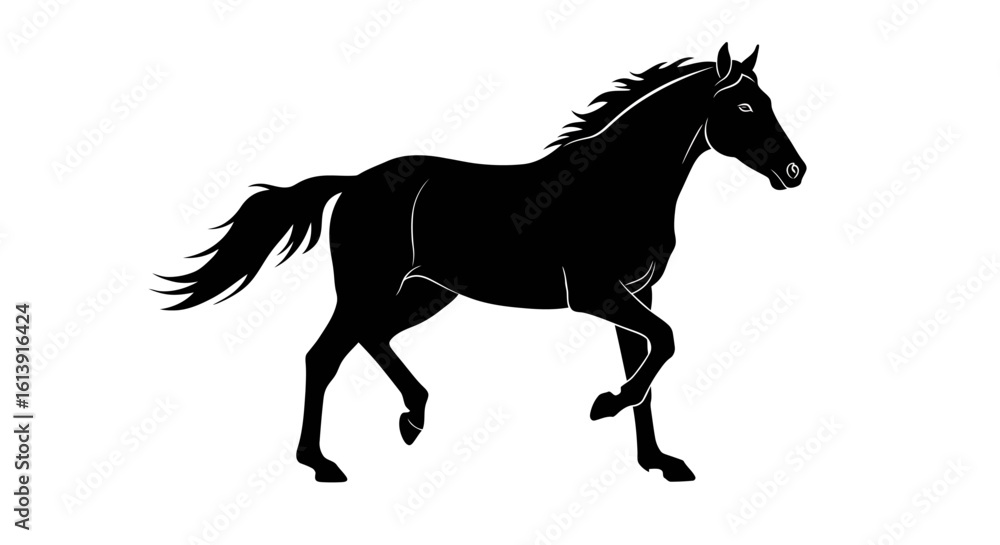 Fototapeta premium Running Horse Silhouette on White Background for Design Elements and Decoration