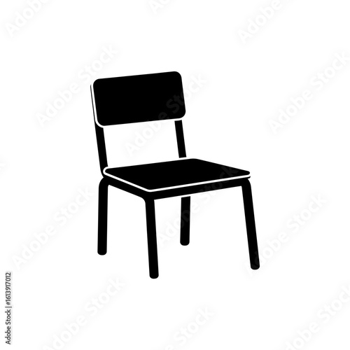A simple black chair with a square backrest and seat isolated on a white background in a minimalist style