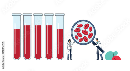 Microscopic examination of blood samples in laboratory setting under magnification discovering cellular components