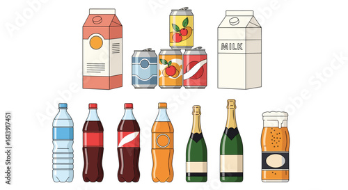 A collection of refreshing beverages ready for consumption diverse drink options for every taste and occasion