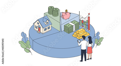 Visualizing financial planning strategies for a secure future and wealth accumulation through diversified investment portfolios