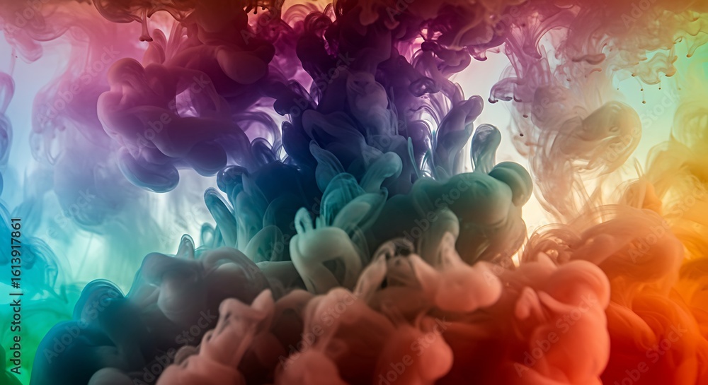 Fototapeta premium Abstract Colorful Ink Swirls in Water, Vibrant Hues and Dynamic Flow