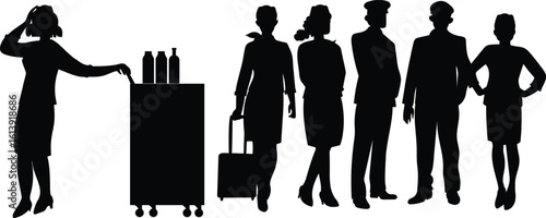 Airplane crew pilot, assistant and stewardess team