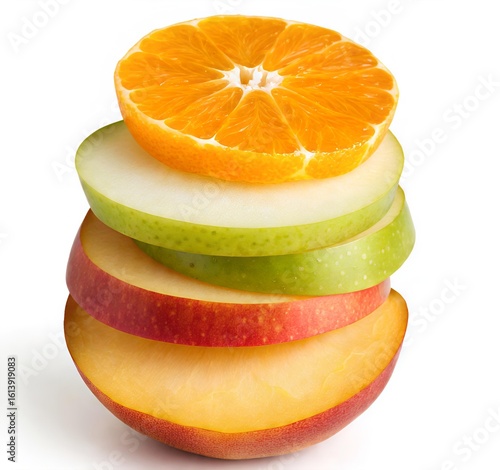 Stacked Round Fruit Slices on White Background
