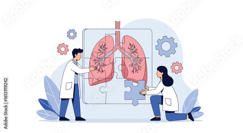 Medical professionals examining lungs x ray showing healthy respiratory system for healthcare innovation and advanced diagnostics