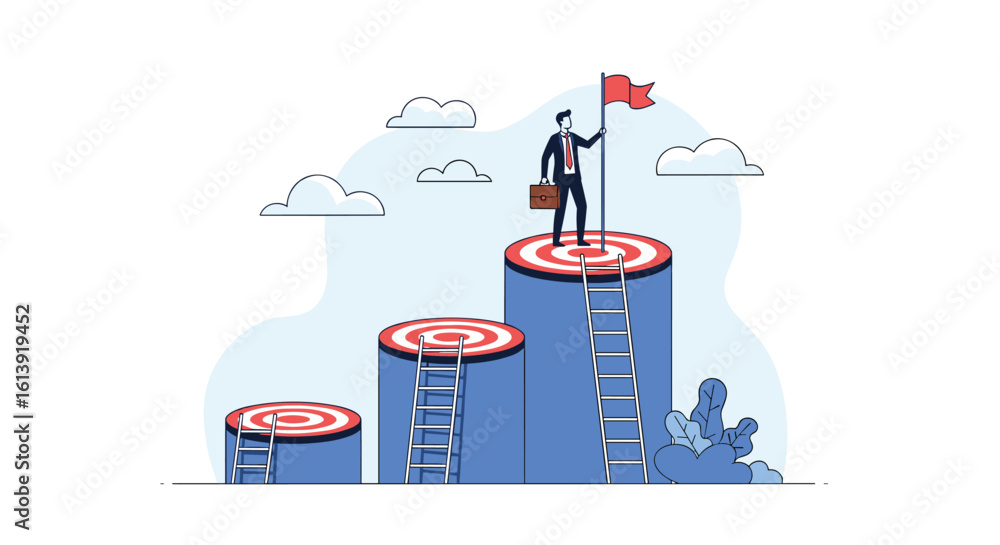 Fototapeta premium Achieving business objectives through strategic planning and focused execution leading to peak performance success