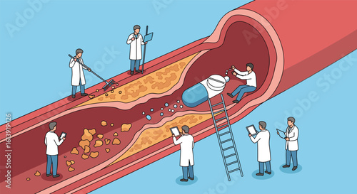 Medical team working to clear arterial plaque and restore blood flow to prevent heart disease