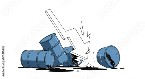 Energy industry crisis oil barrels spill danger impact falling down hazardous waste liquid pollution environmental threat