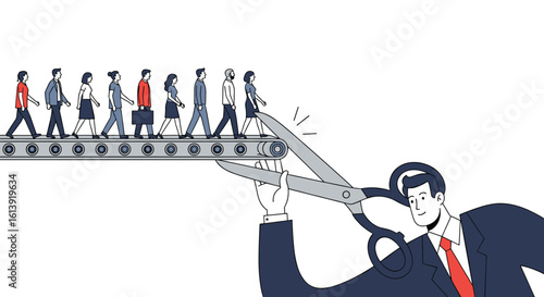 Business leader cuts workforce efficiency through strategic reductions improving company productivity