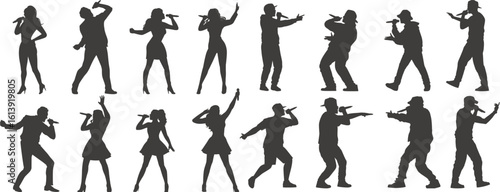 vector silhouettes of people dancing and singing 