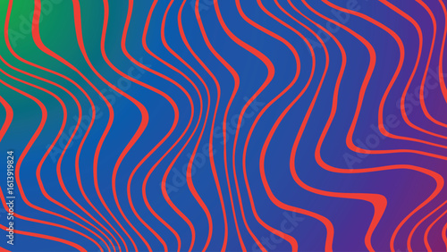 Vintage red and yellow retro wave vector background with dynamic curves, horizontal and vertical abstract layout in colorful 60s 70s mod psychedelic style