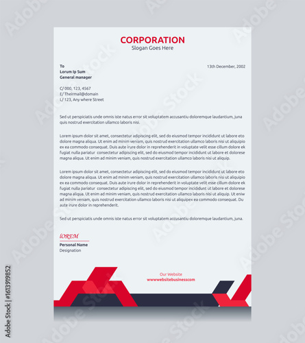 Company or office letterhead. Professional corporate business contracts letterhead layout design for company. Simple and clean part of branding or brand identity design.