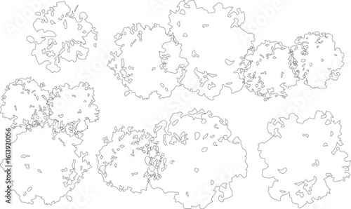 Tree Top View Group Outline Vector Illustration for Landscape Design and Urban Planning