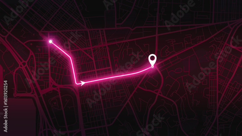 Neon pink city map with glowing route — EPS vector of Vienna, Austria