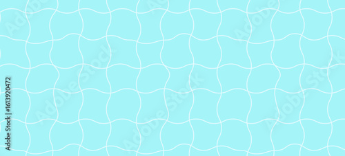 Swimming pool floor background pattern. Retro groovy seamless pattern with blue tiles. Checked, square, plaid vector print