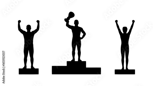 Vector art of a triumphant winner celebrates on a podium, symbolizing success and achievement in a competition