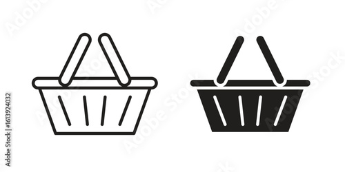Shopping basket icon flat and stroke style pack on white background. Vector illustrations