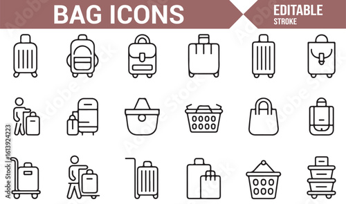 Luggage, Backpack, and Shopping Cart Icons for E-Commerce and Graphic Design