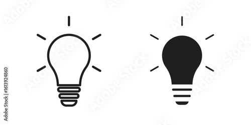 Bulb icon flat and stroke style pack on white background. Vector illustrations