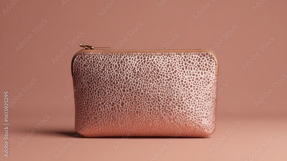 Obraz premium Beautiful photo of rose Gold Textured Pouch on Gradient Background.