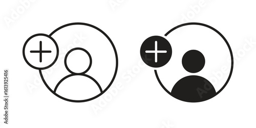 User add icon flat and stroke style pack on white background. Vector illustrations