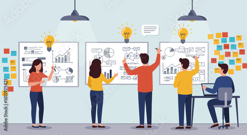 Dynamic team brainstorming innovative solutions and data driven strategies for business growth success together