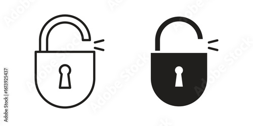Unlock icon flat and stroke style pack on white background. Vector illustrations