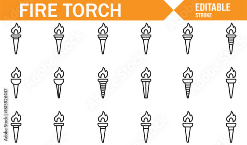 Fire Torch Set for Outdoor Lighting, Camp, and Adventure Icons