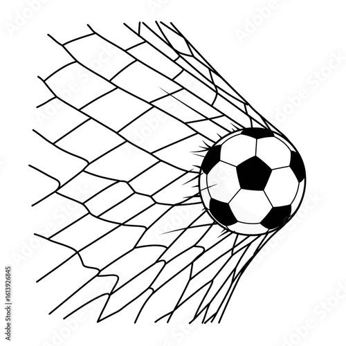 Soccer Ball Illustration Caught in Distorted Goal Net with Dynamic Mesh on Transparent Background