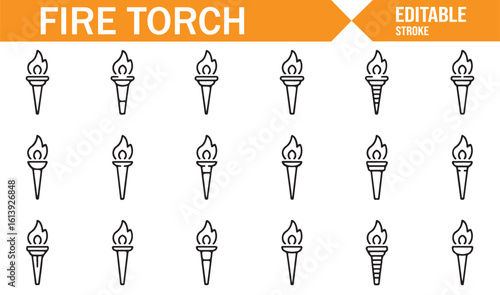 Vector Icons of Fire Torches with Flames for Digital Use