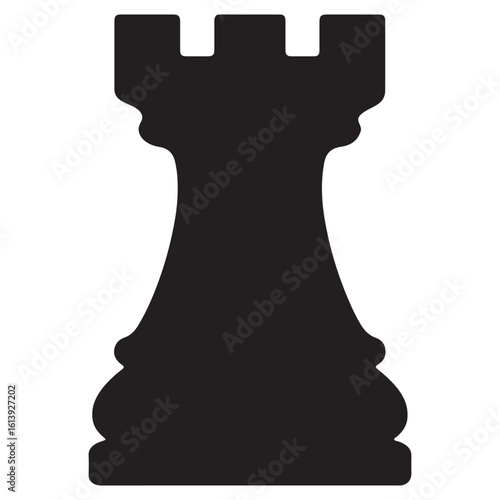 Bold rook icon featuring strong geometric chess piece silhouette