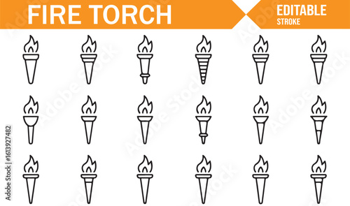 Fire Torch Icon Set for Graphic Design, Branding, and Illustrations

