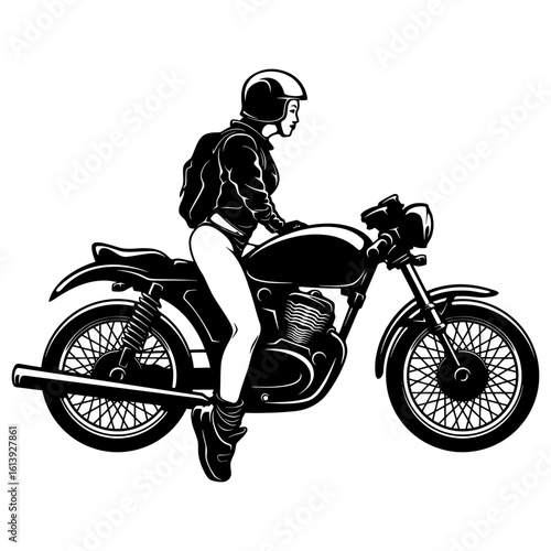 Sexy Girl and Vintage Motorcycle - Chopper, Classic Bike, Clipart, Vector Silhouette