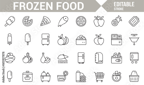 Simple Frozen Food and Refrigeration Icons for Food Industry Projects