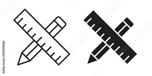Pencil and ruler icon flat and stroke style pack on white background. Vector illustrations
