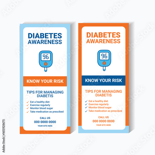 Diabetes Awareness Rack Card Template – Clean Blue & Orange