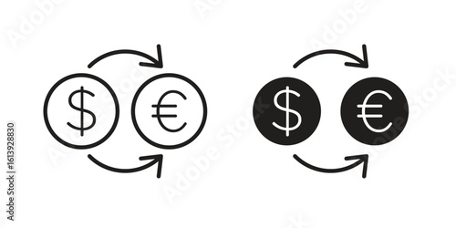 Money exchange icon flat and stroke style pack on white background. Vector illustrations