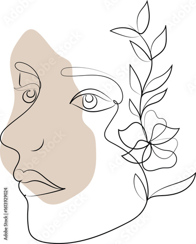 Abstract illustration of a woman's profile with flowing hair and a delicate flower, symbolizing beauty and maternal love