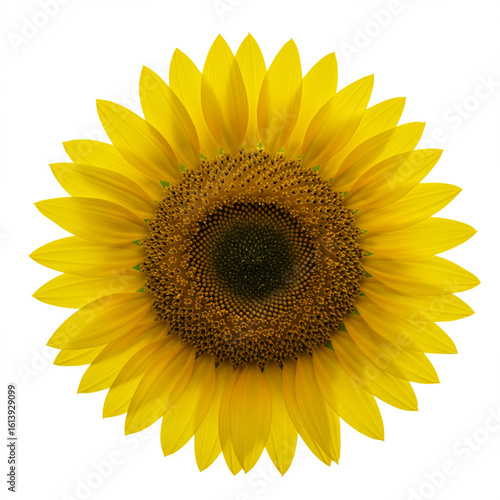 Perfect Sunflower Head: Vibrant Yellow, Isolated on White, Photorealistic Detail.