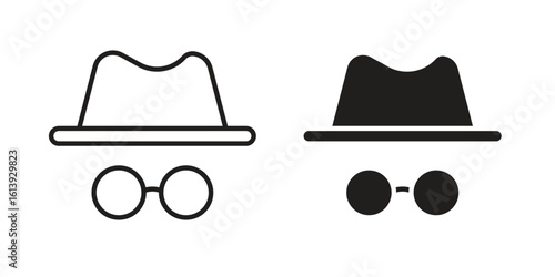 Incognito icon flat and stroke style pack on white background. Vector illustrations