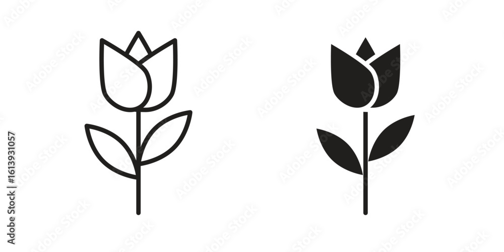 Fototapeta premium Flower tulip icon flat and stroke style pack on white background. Vector illustrations