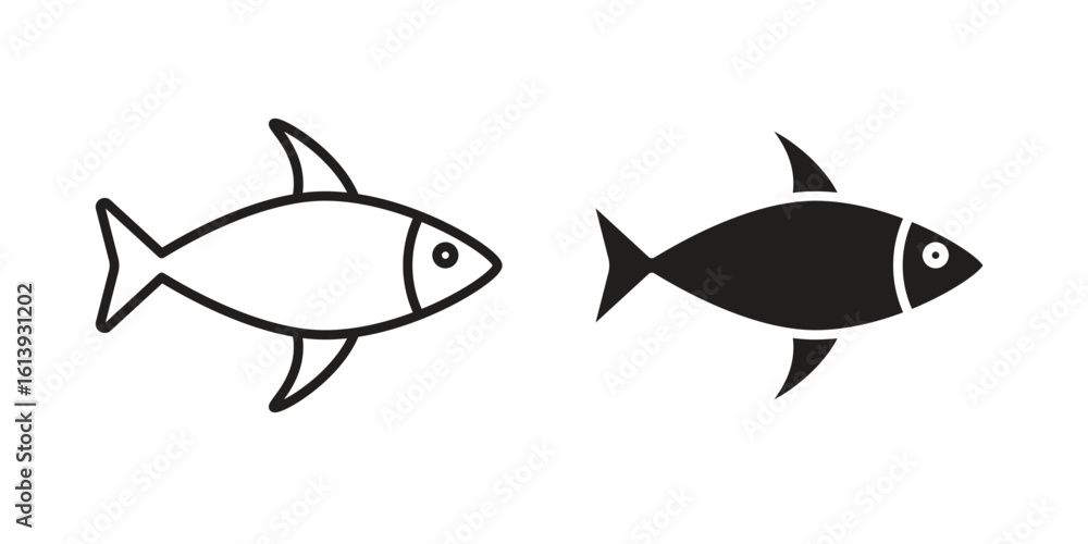 Fototapeta premium Fish icon flat and stroke style pack on white background. Vector illustrations