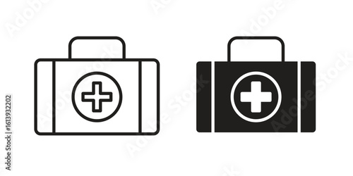 Doctor bag icon flat and stroke style pack on white background. Vector illustrations