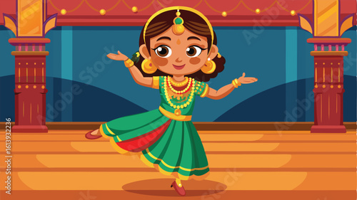 Indian dancer performing on stage, vector illustration