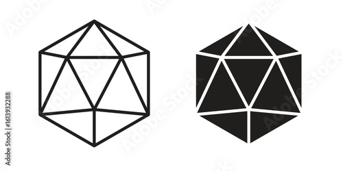 Dice d20 icon flat and stroke style pack on white background. Vector illustrations