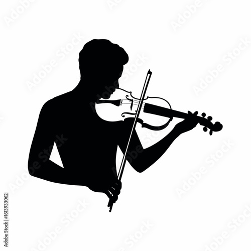 Silhouette of a Violinist Playing with Passion and Skill Depicted in Striking Black and White Vector Art for Creative Projects