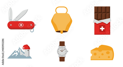 Explore Swiss culture with iconic symbols like chocolate, cheese, and mountain views