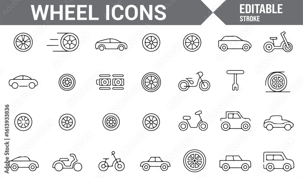 Fototapeta premium Simple Wheel and Transportation Icons for Digital Projects and Web Design